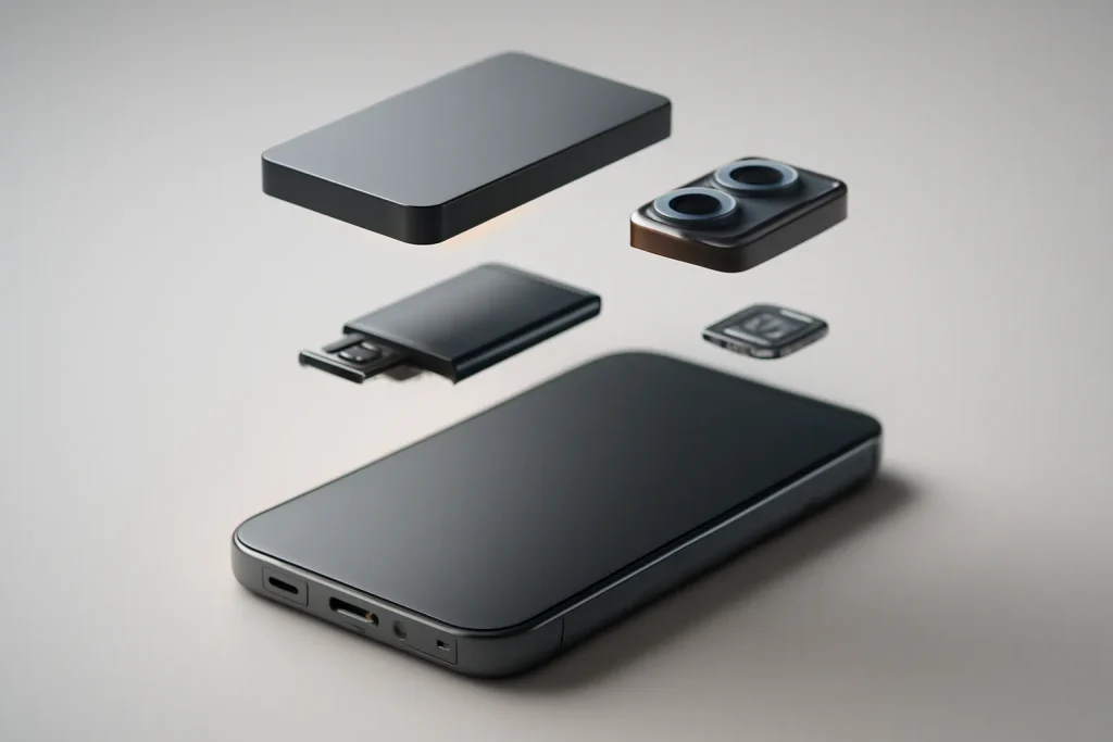 Componentes abstractos de un smartphone para ilustrar el checklist técnico.